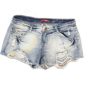Bongo Distressed Denim Shorts Womens Size 5 Lace Trim Cutoff Boho Festival Y2K
